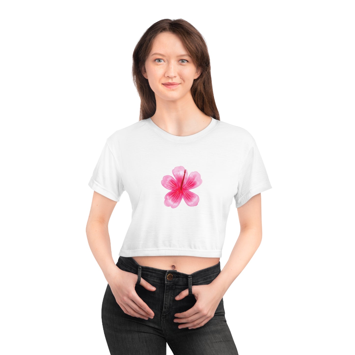 Pink Leilani Flower Cropped Tee